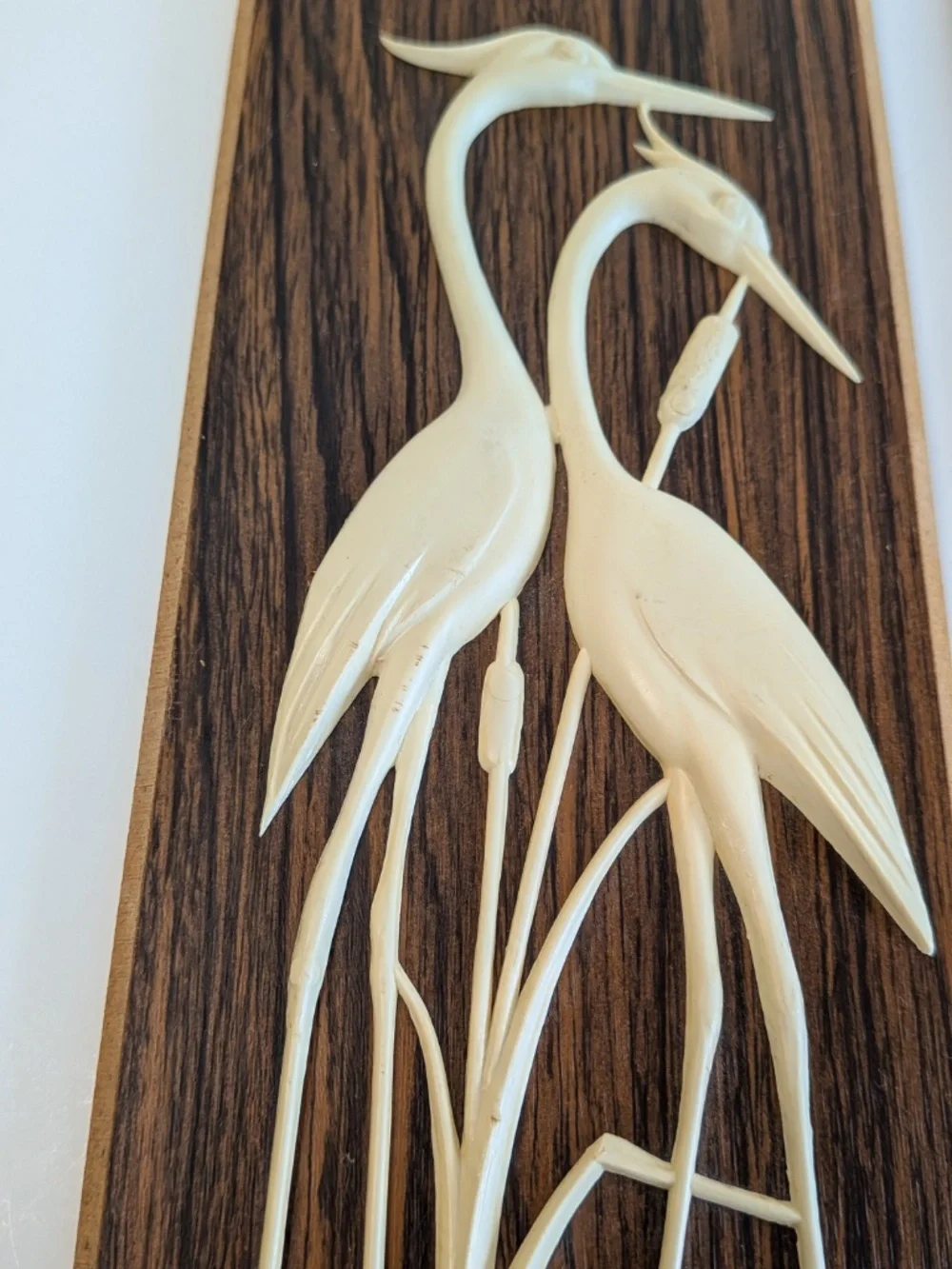 Vintage Bakelite carved Water Fowl on wood Wall Plaques  Set Of 3 Heron Geese